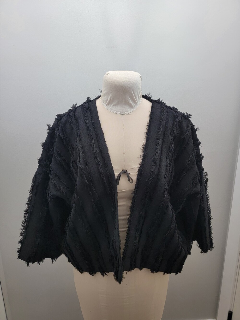 a new day Black Fringe-Trim Open Cardigan
